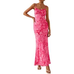 PRETTYGARDEN Women's Floral Bodycon Maxi Dress Summer Beach Sundress Sleeveless Spaghetti Strap Wedding Guest Dress (Pink, XXL)