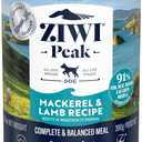 ZIWI Peak Canned Wet Dog Food  All Natural, High Protein, Grain Free, Limited Ingredient, with Superfoods (Mackerel & Lamb, Case of 12, 13.75oz Cans) (EXP 08/07/28)