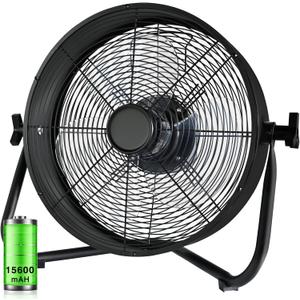 Rechargeable Battery Operated Drum Fan, Portable Outdoor Hurricane Emergency 7-47H Large Battery 12" Floor Fan Hi-Velocity Low Noise Cordless, Watching Event Camping Travel Indoor Home Patio (Black)