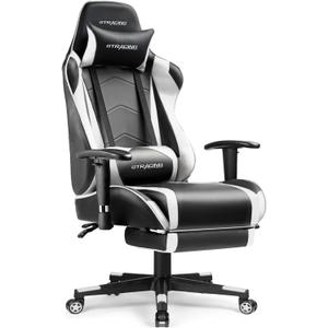 GTRACING Gaming Chair with Footrest, High Back Computer Chair Ergonomic Game Desk Chair Racing Executive Adjustable Swivel Rocker with Headrest and Lumbar Support (White)