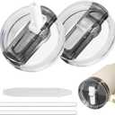 2 Pack 30 oz Tumbler Flip Straw Lid for Stanley Quencher ProTour Leak Proof Lid Replacement for Stanley H2.0 Quencher, Spill Proof Reusable Lid for Stanley Cup Accessories (Light Cream*2, 30 oz)