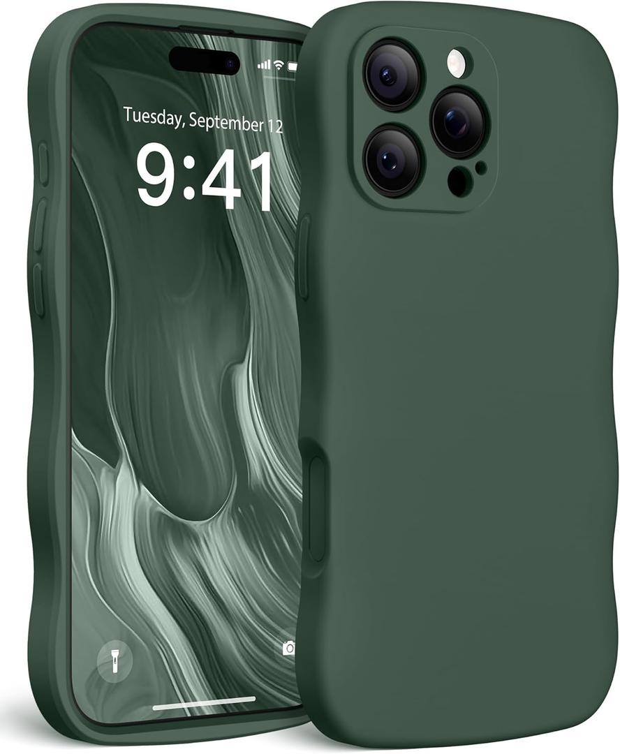 Magnetic for iPhone 16 Pro Case, [Full Camera Protection][Compatible with MagSafe] Cute Wave Frame Silicone Shockproof Protective Phone Case for iPhone 16 Pro 6.3", Alpine Green