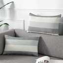 AmHoo Pack of 2 Farmhouse Stripe Check Throw Pillow Covers Set Case Cotton Linen Decorative Pillowcases Cushion Cover for Couch Bench Sofa 12x20Inch Dark Grey Beige