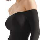 SUUKSESS Women Off the Shoulder Long Sleeve Bodysuit Double Lined Thong Bodysuit (Black, L)