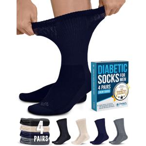 Doctor's Select Diabetic Socks for Men - 4 Pairs Crew Diabetic Neuropathy Socks for Men | Diabetic Socks for Men 9-12 (Medium, Crew Height - Black, Grey, Beige, Navy)