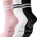2 x ULEEMARK Womens Pilates Non slip Yoga Socks Dance Gym Exercise Ankle Socks (One Size, 3 Pack Black White Pink)