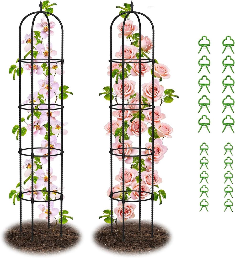 Garden Obelisk Trellis for Climbing Plants - 76" Tall Weather-Resistant Rustproof Metal Plant Flower Support for Roses, Clematis, Tomatoes & Vines, Indoor/Outdoor Use, 12D (2 Pack)