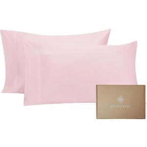 BIOWEAVES 100% Organic Cotton Pillow Cases 300 Thread Count Soft Sateen Weave GOTS Certified  Standard/Queen Size, Set of 2, Blush Pink