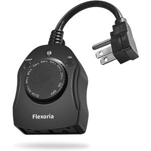 Flexoria Outdoor Timer Outlet Waterproof, Dusk to Dawn Light Sensor Timer, 2 Grounded Electrical Outlets for Christmas Lights, 15A/1875W, ETL Listed (1 Pack)