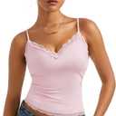 SUUKSESS Women Padded Lace Double Lined Tank Tops Sexy V Neck Summer Going Out Top (Small, Baby Powder)