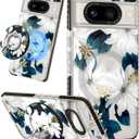 Lotadilo Cute for Google Pixel 8A Case - Compatible with Magsafe Magnetic Ring Holder Stand Kickstand for Women Girls Girly Funny Fashion Pretty TPU Phone Covers Blue Flower Design