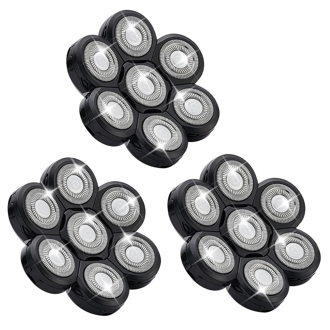 7 Head Shaver Replacement Razor Heads for Many Brands Bald Men's Electric Foil Shaver Replacement, Universal Shaver Replacement Blades for Electric Razor for Men Bald and Face (Black 7 Head/3PCS)