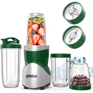 Ganiza Smoothie Blender, 900W Blenders for Shakes and Smoothies, GB10 Smoothies Maker with 4 BPA-Free Portable Cup, Nutritious Recipe (Green)