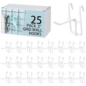 Moxweyeni 2 Inch Grid Wall Hooks 25 Pcs Gridwall Panel Hooks Store Garage Wall Mount Organizers Storage Grid Display Hangers for Retail, Craft Show, Home Setup, Customized Display(White)