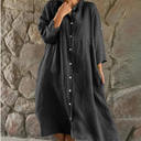Womens Summer Linen Shirt Cotton Button Down Easter Dresses Short Sleeve Midi Dress Maxi Dress, Medium
