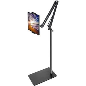 BluuSuuk Tablet Floor Stand with Double Weight Base, Overhead Bed Phone Mount Height Adjustable Arm Stretchable Stand Holder, Compatible with iPad Mini Air Pro, Galaxy Tab, Kindle, Switch, Cell Phones