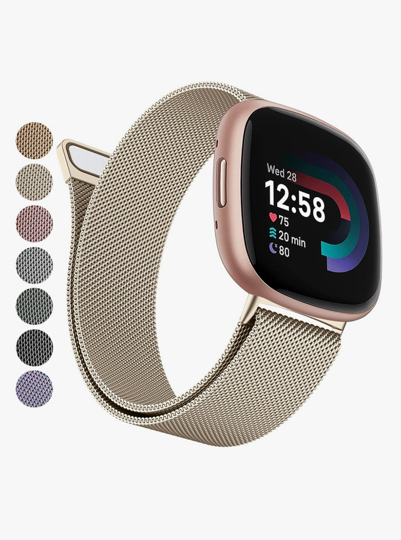 Metal Bands Compatible with Fitbit Versa 4 Bands/Fitbit Versa 3 Bands/Sense 2 Bands/Fitbit Sense Watch Bands for Women Men, Stainless Steel Mesh Wristband Strap with Adjustable Magnet Lock