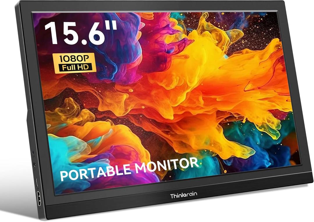 15.6 Inch Portable Monitor, 1920 x 1080 Small Computer Monitor HDMI USB-C Monitor, Second Display External Monitor for PC&Phone, Built in Speakers & Stand
