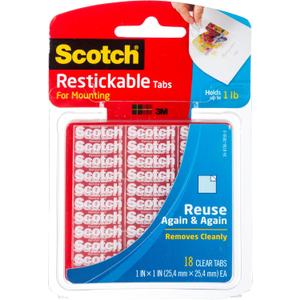 Scotch Restickable Tabs, Clear,1-in x 1-in,18-Tabs (R100)