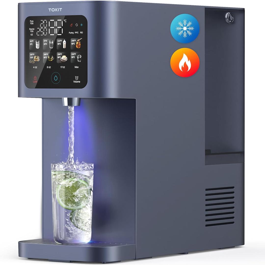 TOKIT T1 Ultra Reverse Osmosis Water Filter Countertop Dual UV Cold & Hot Water Dispenser 5 Cooling and Instant Heating RO Water Filtration System 8 Temp Choice, NSF/ANSI 58, No Installation for Home