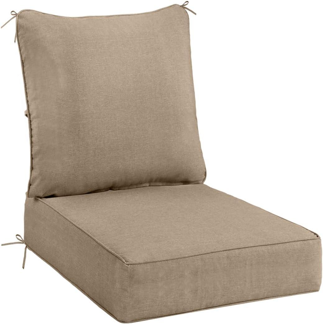 Sundale Outdoor Olefin Deep Seat Cushion, Patio Chair Cushion and Pillow, Water-Resistant Sectional Sofa Pad with Straps Khaki, 23 x 26 x 6 Inches