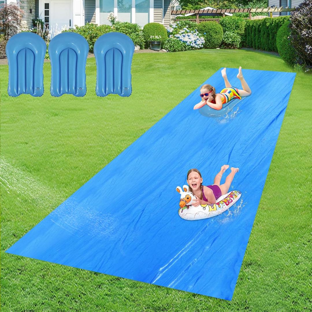 40 x 7.2Ft Slip and Slide for Adults with 3 Bodyboards, Extra Long Heavy Duty Slip n Slide Backyard, Lawn Big Water Slide Tarp for Adults, Blue