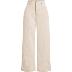WDIRARA Women's High Waisted Straight Leg Corduroy Long Pants with Pockets (Medium, Apricot)