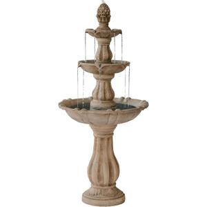 XBrand 3-Tier Water Fountain w/Pump & Pineapple Top, 51 Inch Tall, Beige