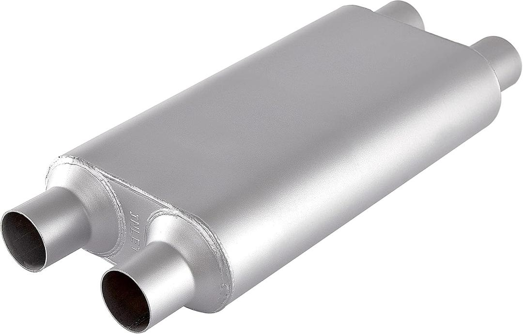 Universal 80Series Mufflers 2.25 Inch Dual Inlet (ID) 2.25 Inch Dual Outlet (ID), 3 Chamber Performance Automotive Muffler Exhaust FH20D20