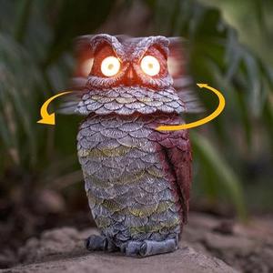 Garden Solar Owl Decoy Statue Outdoor Figurine Light Decor Glowing Eyes Spring Mounted Wobblying Head Resin Sculpture Decoration for Home Porch Patio Lawn Farm Yard Housewarming Ornament Gift