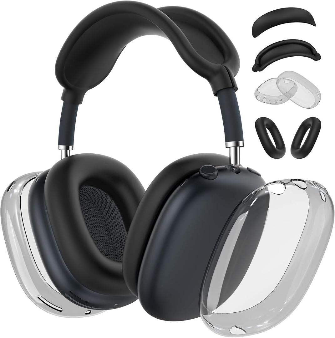 for AirPods Max 2 case Cover, Ear Pad Case Cover/Ear Cups Cover/Headband Cover for Apple AirPods Max 2&1(2026/2024/2020), Clear TPU Transparent and Silicone Accessories for Apple AirPods Max, Black