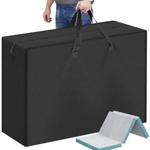 Foldable Mattress Storage Bag, 55"x13"x26" Portable Waterproof Carry Case for Trifold Memory Foam Full Folding Mattress, 600D Oxford Heavy Duty Camping Cots Bag, Black