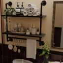 ROGMARS Industrial Pipe Bathroom Shelves Shelving,24" Black Floating Shelves for Bathroom with Towel Bar Hooks,Kitchen Wall Mounted Shelves Coffee Bar Shelf for Living Room Bedroom, 24 inch 2 tier
