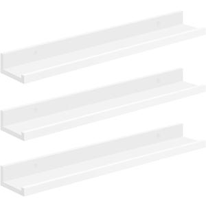 SONGMICS Floating Shelves, Set of 3 Wall Shelves, 31.5-Inch Wide, for Photo Frames and Trinkets, for Living Room, Home Office, Kitchen, Bathroom, White ULWS081W01