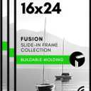 Americanflat 16x24 Poster Frame with Polished Front Cover - Set of 3 - Slide-In Photo Frame with Buildable Molding - Fusion Collection - Picture Frames for Wall Display - Black