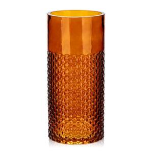 Amber Glass Cylinder Vase for Flowers, 8.7" x 4" Thickened Votive Candle Holder Modern Hydroponic Ornament for Home Living Room Wedding Centerpieces Office Table Decor