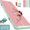 AKSPORT Inflatable Gymnatsics Mat Tumble Track 10ft 13ft 16ft 20ft 23ft Air Tumbling Mat with Air Pump for Home Use/Training/Cheerleading/Yoga (Green Pink)