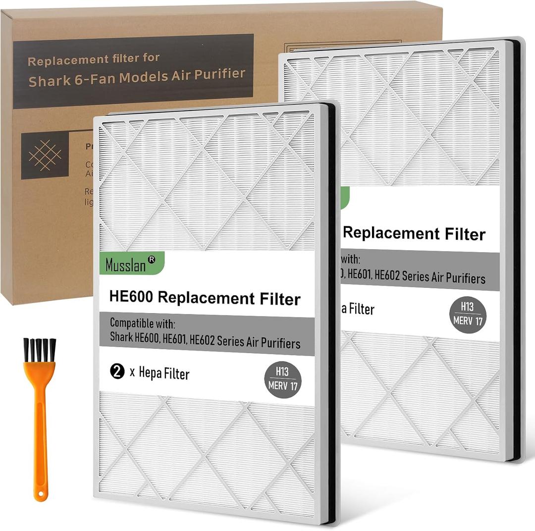 2 Pack HE601 Filter for Shark Air Purifier 6 (HE601 & HE602), HE6FKPET, HE6FKBAS, HE6FKPRO, 3-Stage Filtration System of H13 True HEPA