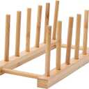 Teensery Bamboo Wood Dish Rack Detachable Plate Pot Cup Lid Drying Storage Holder Stand for Home Kitchen Cabinet (6 Slots)