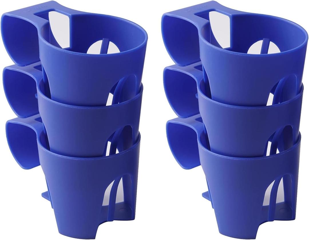 TonGass (6-Pack, Blue) Poolside Cup Holders Compatible with Above Ground Pools with 2 Inches or Thinner Round Top Bars - Strong and Durable Easy to Use Clip-On No-Spill Cup Holders