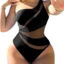 Swmmer Liket Women's Sexy One Piece Black Bathing Suits One Shoulder Swimsuits Monokini Slimming Mesh Swimwear, L