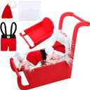 3 Set Christmas Newborn Photography Props Mini Red Sleigh Newborn Photography Basket Christmas Cap Crochet Santa Claus Outfits White Fur Blanket for Baby New Baby Photographic Props