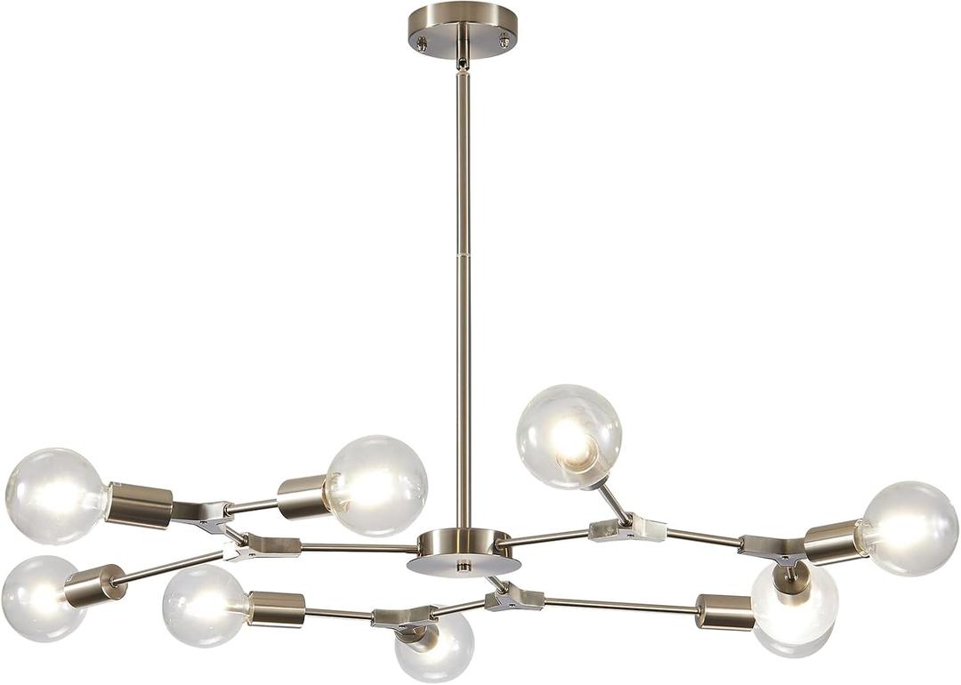 KCO Lighting Sputnik Chandelier 9-Light Sand Nickel Semi Flush Mount Ceiling Light Adjustable Modern Silver Sputnik Pendant Lighting Vintage Ceiling Light Fixture for Kitchen Dining Room