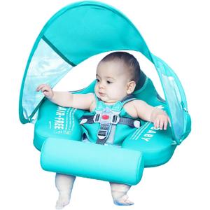 Mambobaby Float with Canopy Size Improved Non Inflatable Infant Baby Pool Float Smart Mambo Float Swim Trainer Baby Swim Float Mambo Baby Float Solid Air Free Water Waist Swimming Ring, adjustable