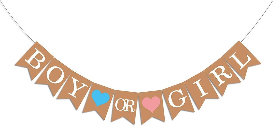 Boy or Girl Banner – He or She Baby Gender Sign for Party Decorations, Neutral Gender Reveal Decor for Baby Shower or Pregnancy Announcement