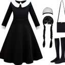 Black Costume Girls with Wig Socks Kids Toddler Black Family Dress Halloween Cosplay Outfits (4-5T)