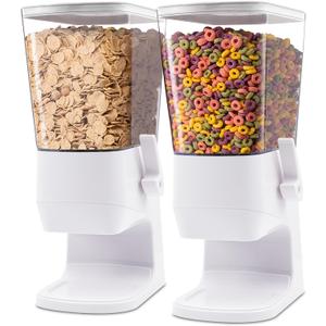 Cereal Dispenser Countertop 2Pcs, Cereal Containers Storage Snack Dispenser for Pantry, 3.2L Dry Food Dispenser for Grains, Nuts, Snack,Oatmeal, Pet food, White, Small