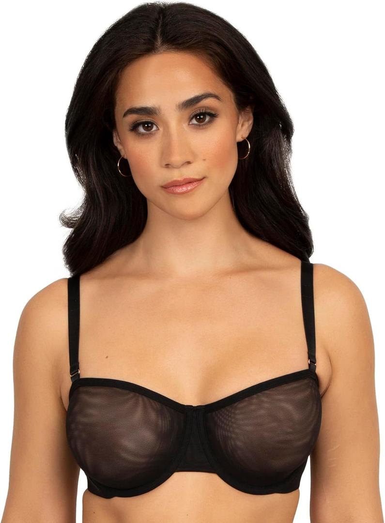 Smart & Sexy Women's Sheer Mesh Unlined Balconette Bra (36DD, Black Hue)