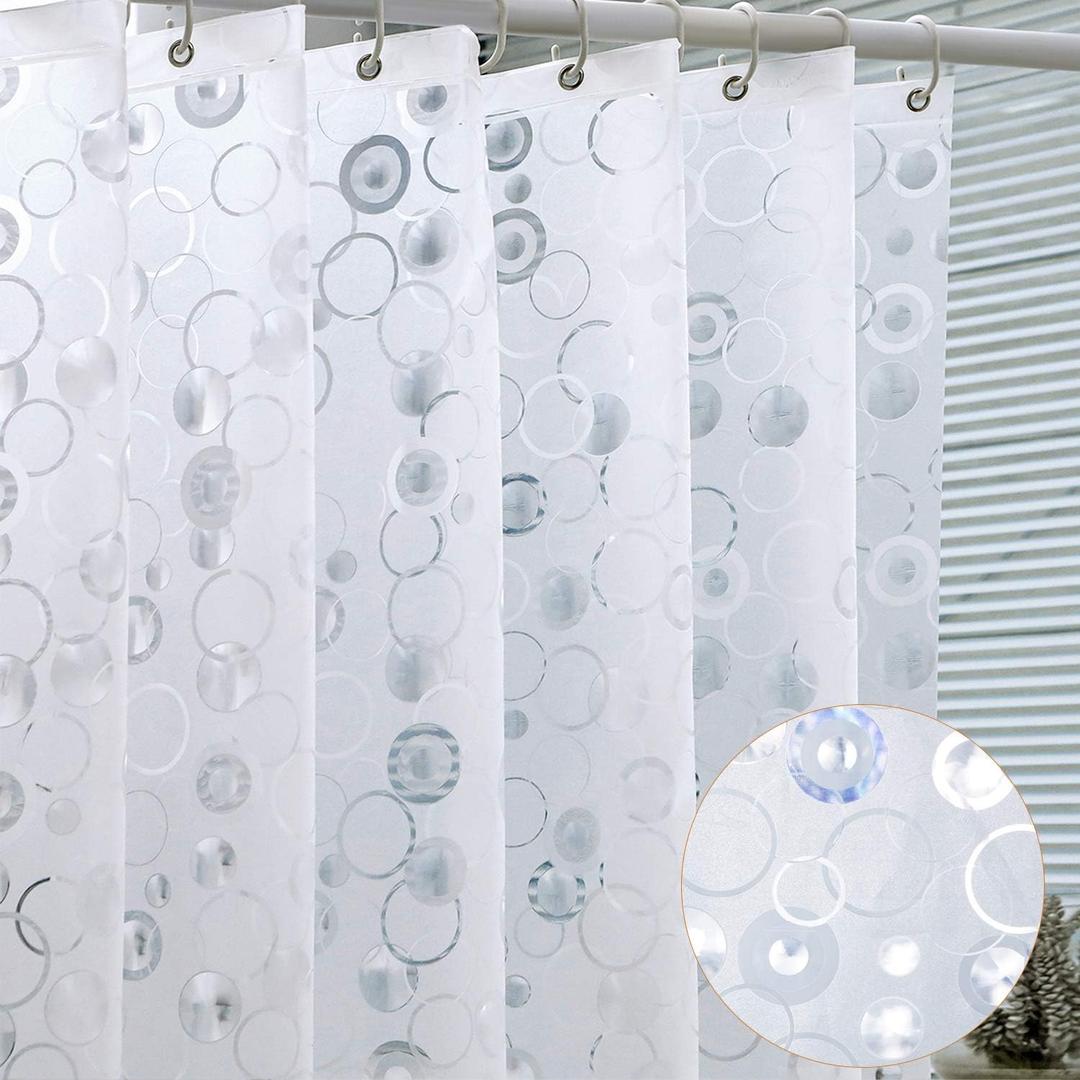 WELTRXE EVA 8G Bathroom Shower Curtain Liner, 72x72 Inch 3D Frosted Bubble Heavy Duty Waterproof Shower Curtain Liner with Magnets Thick Plastic Shower Curtains, 12 Hooks