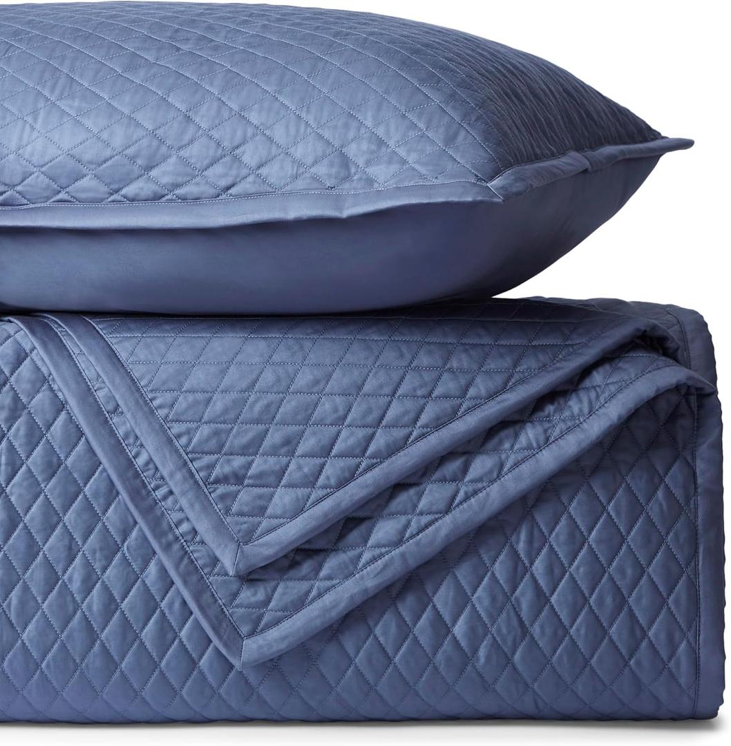 BIOWEAVES 100% Organic Cotton Quilts Queen Size - Diamond Stitched Quilted bedspreads - All Season Oversized Coverlet Set - GOTS Certified Bedding Set | 1 Quilt & 2 Pillow Shams (Mineral)